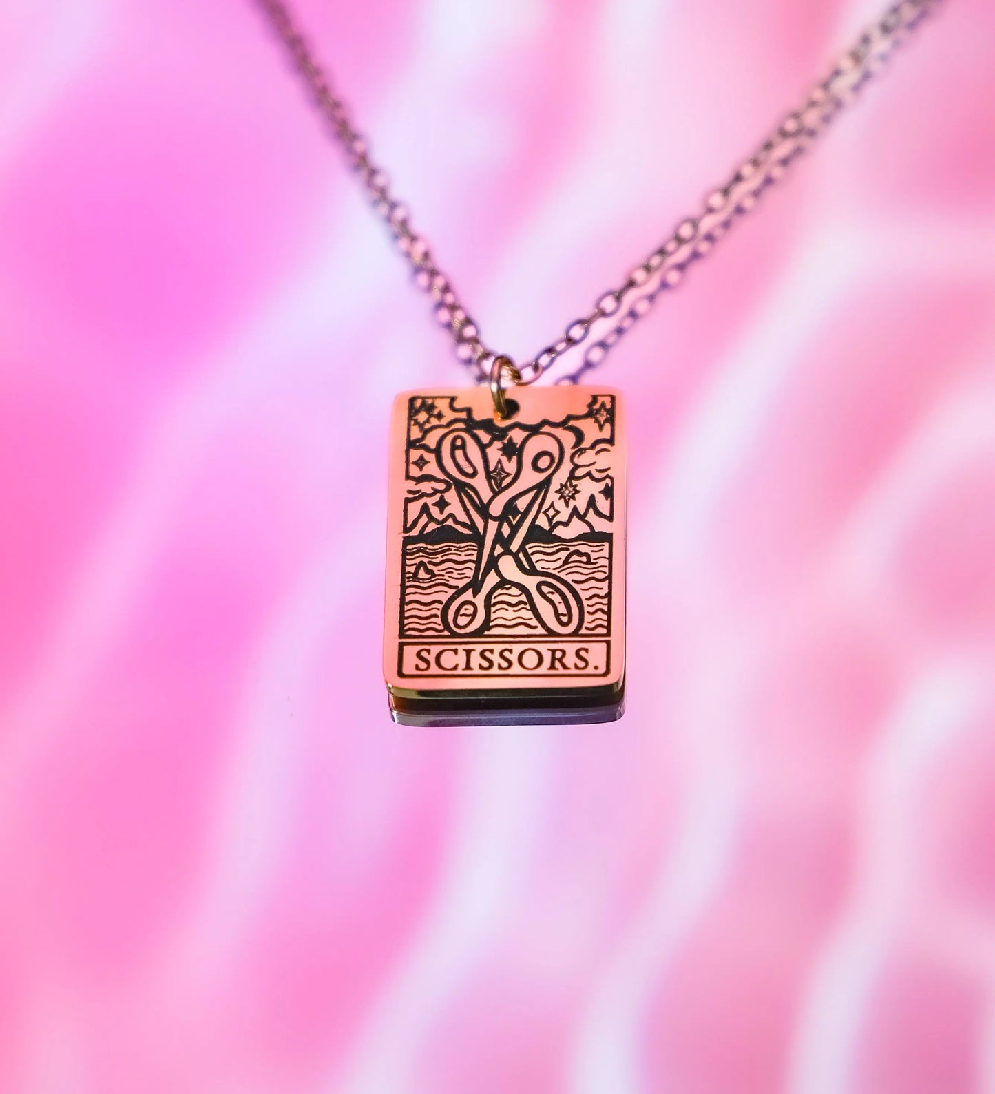 The Scissors Tarot Card Rose Gold Stainless Steel Necklace Leftbians