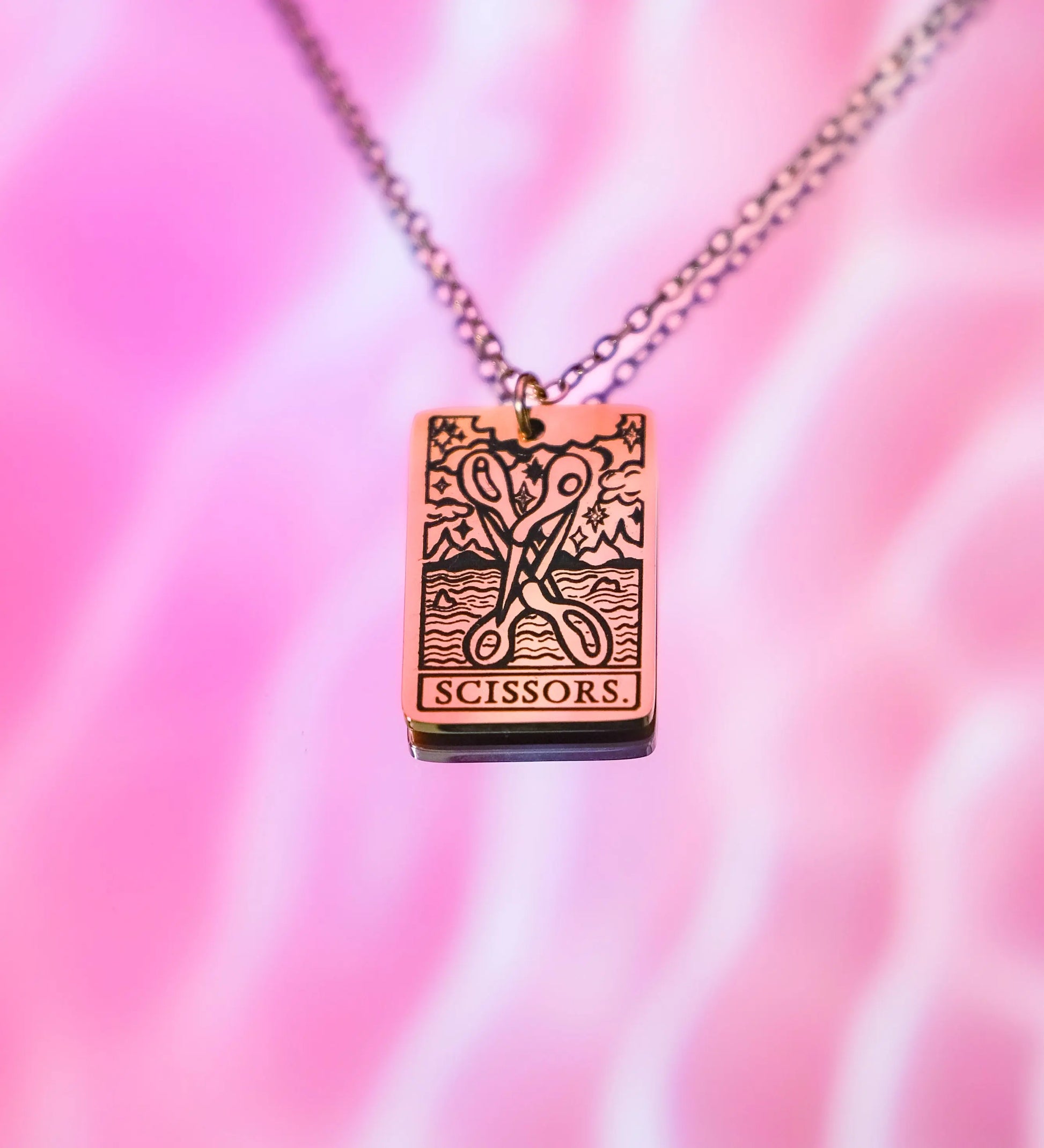 The Scissors Tarot Card Rose Gold Stainless Steel Necklace Leftbians