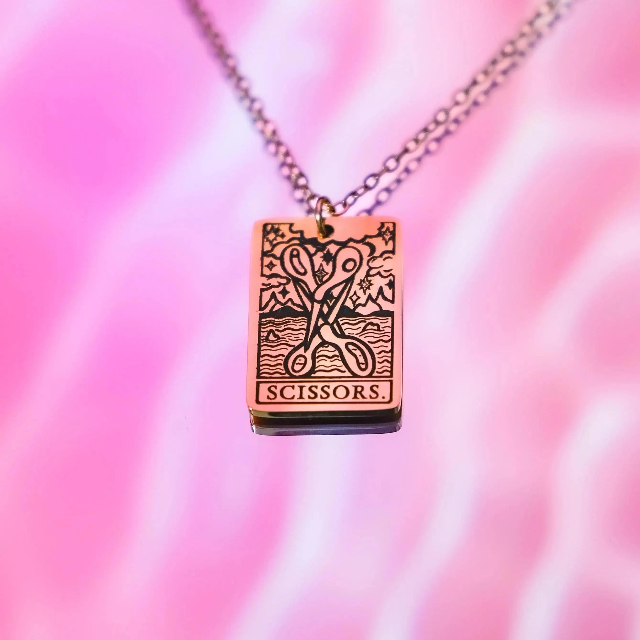 The Scissors Tarot Card Rose Gold Stainless Steel Necklace Leftbians