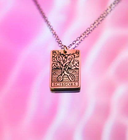The Scissors Tarot Card Rose Gold Stainless Steel Necklace Leftbians