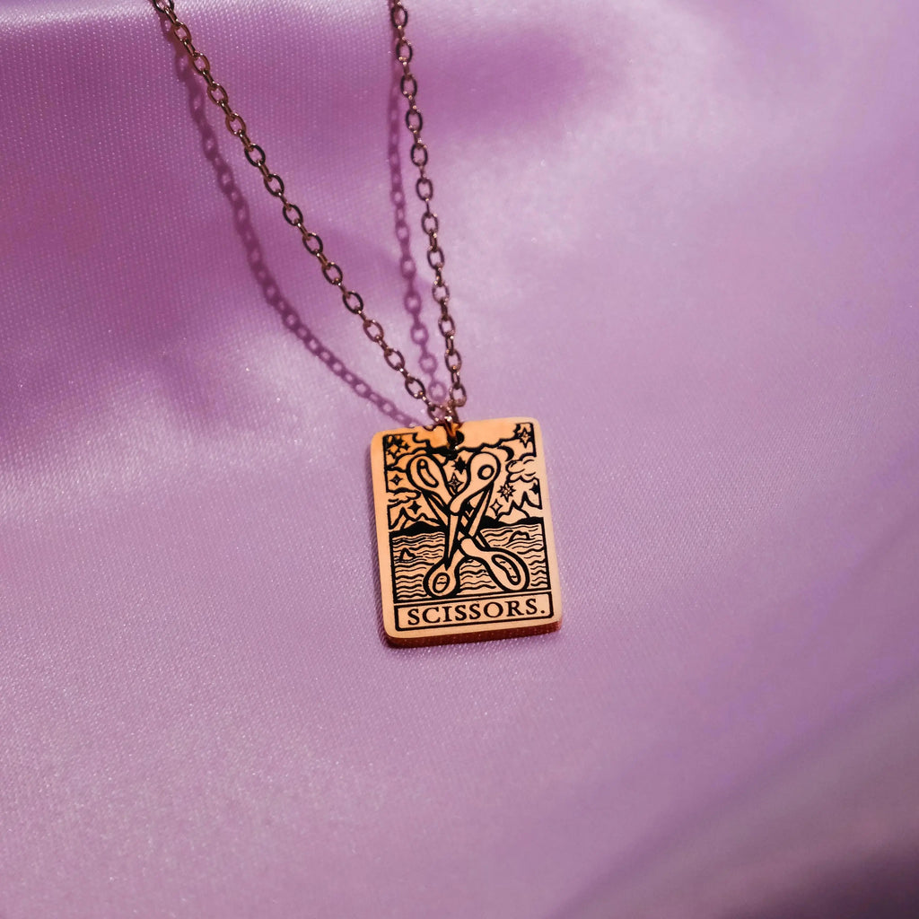The Scissors Tarot Card Rose Gold Stainless Steel Necklace Leftbians