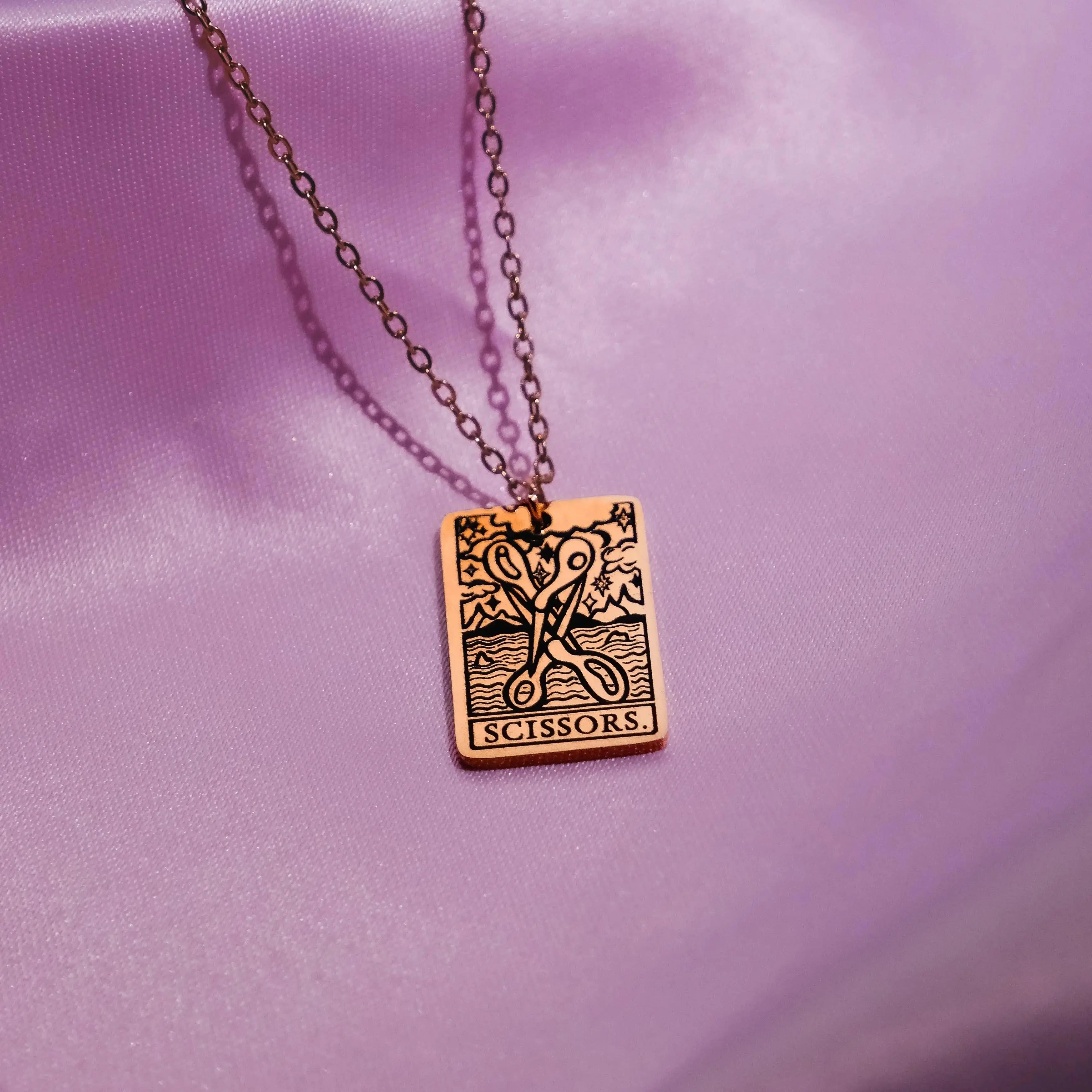The Scissors Tarot Card Rose Gold Stainless Steel Necklace Leftbians