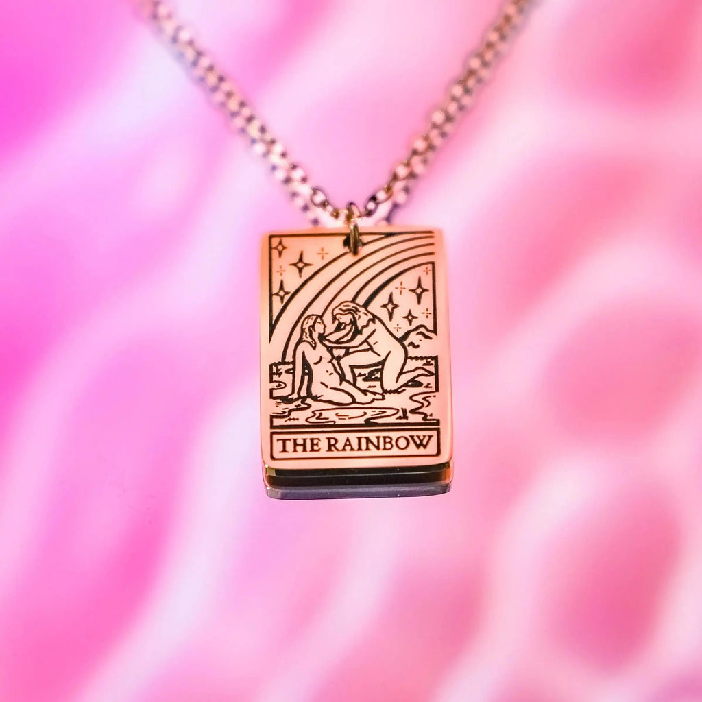 The Rainbow Tarot Card Rose Gold Stainless Steel Necklace Leftbians