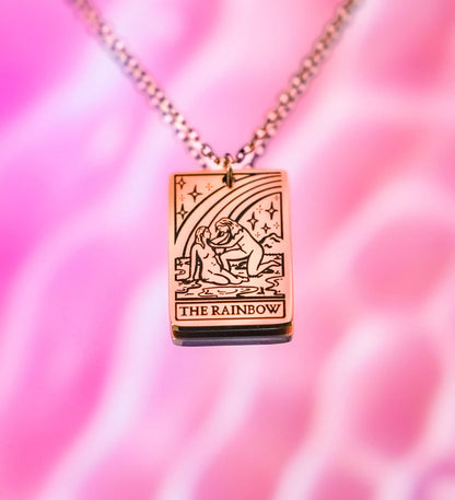 The Rainbow Tarot Card Rose Gold Stainless Steel Necklace Leftbians