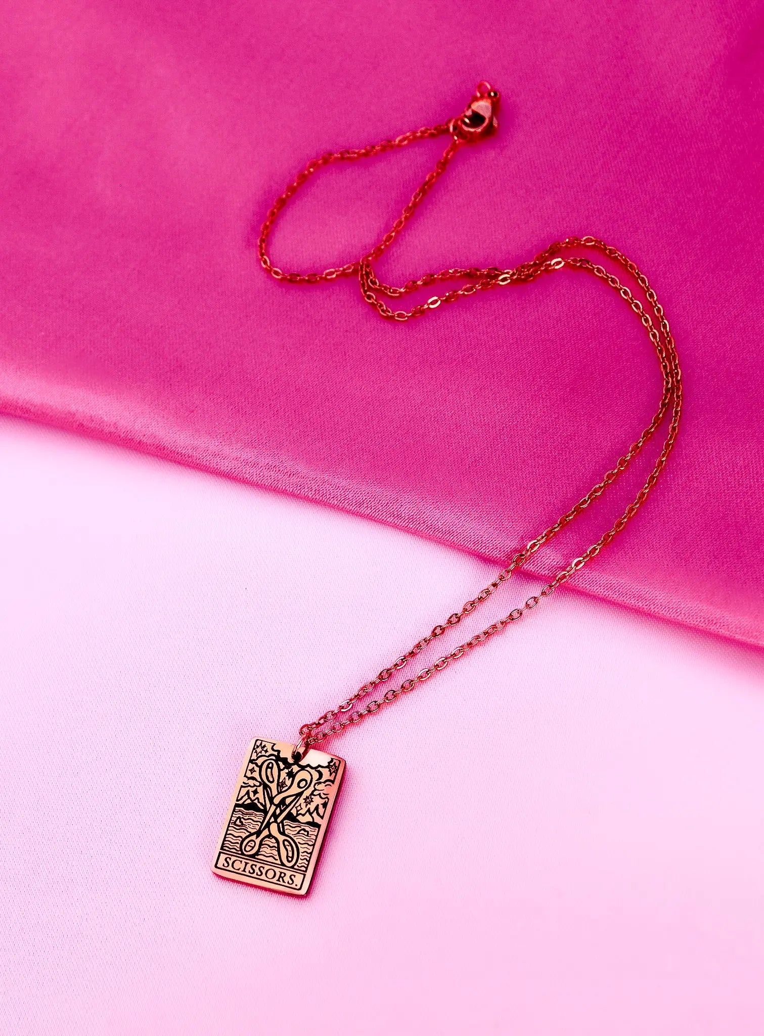 The Scissors Tarot Card Rose Gold Stainless Steel Necklace Leftbians