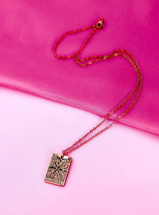 The Scissors Tarot Card Rose Gold Stainless Steel Necklace Leftbians
