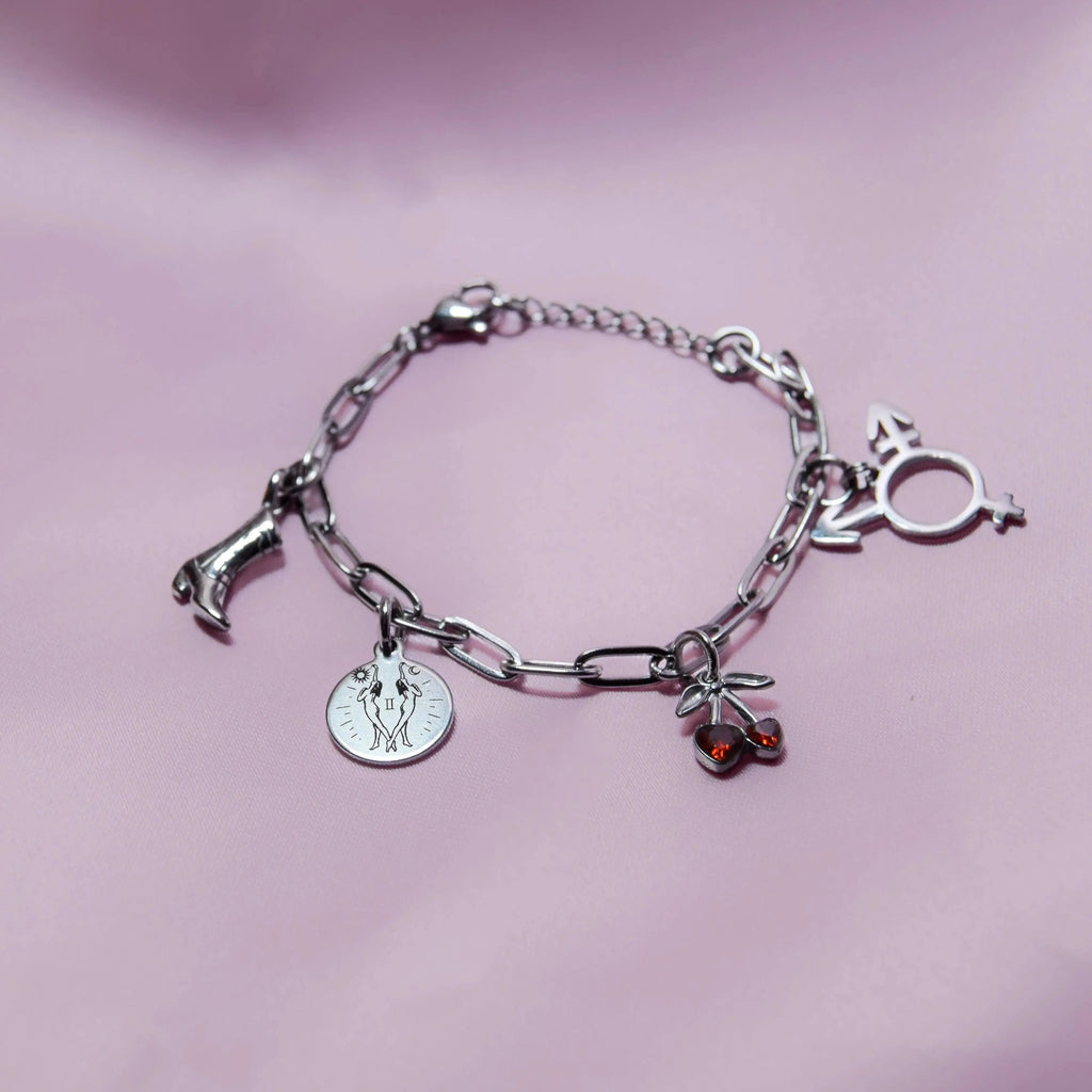 Silver charm bracelet in 304 stainless steel Leftbians