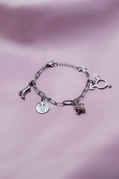 Silver charm bracelet in 304 stainless steel