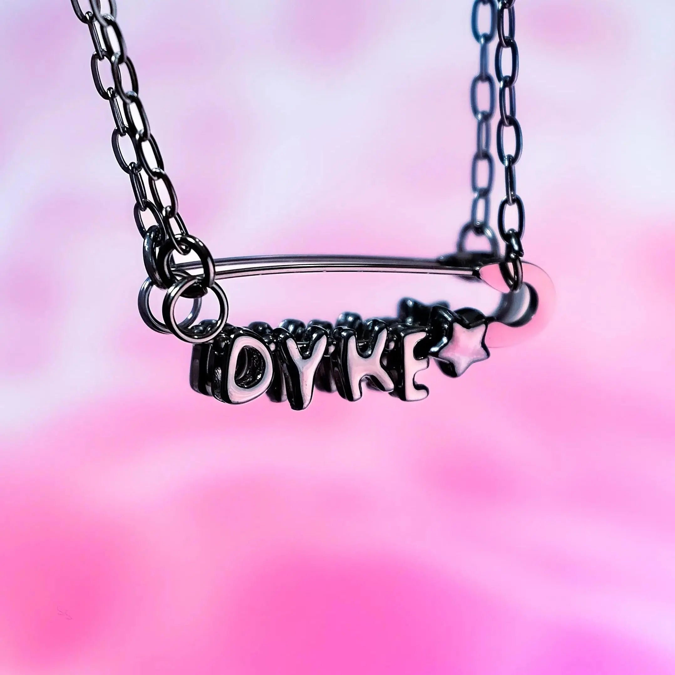 Dyke safety pin necklace, 304 stainless steel Leftbians