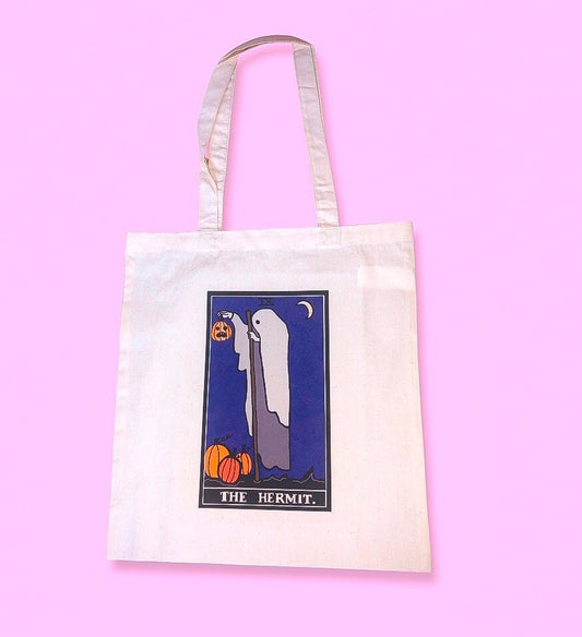 The Hermit tarot card beige tote bag