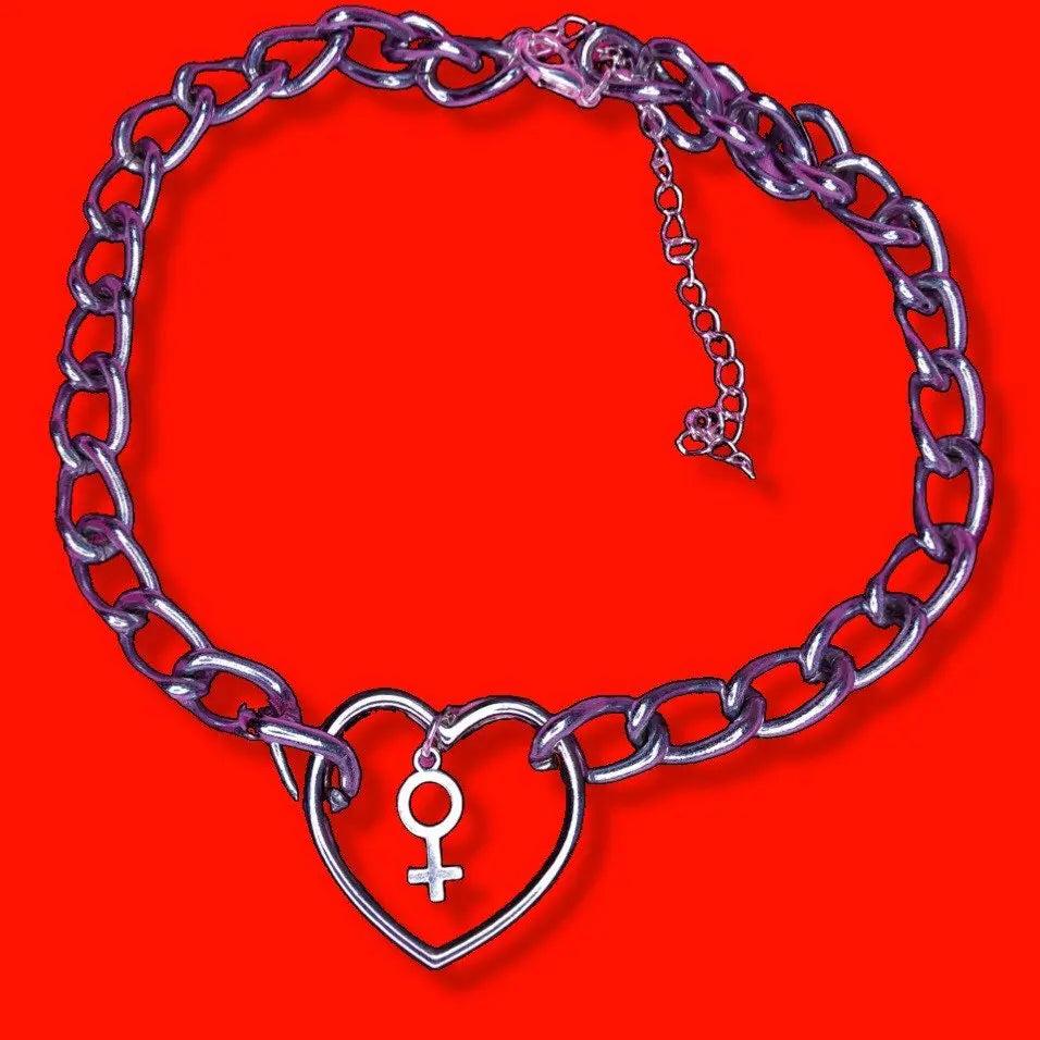 Heart O ring and Venus symbol chain choker necklace Leftbians