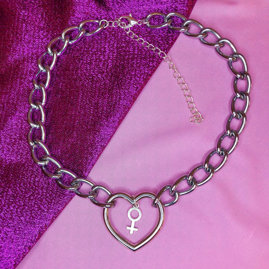 Heart O ring and Venus symbol chain choker necklace Leftbians