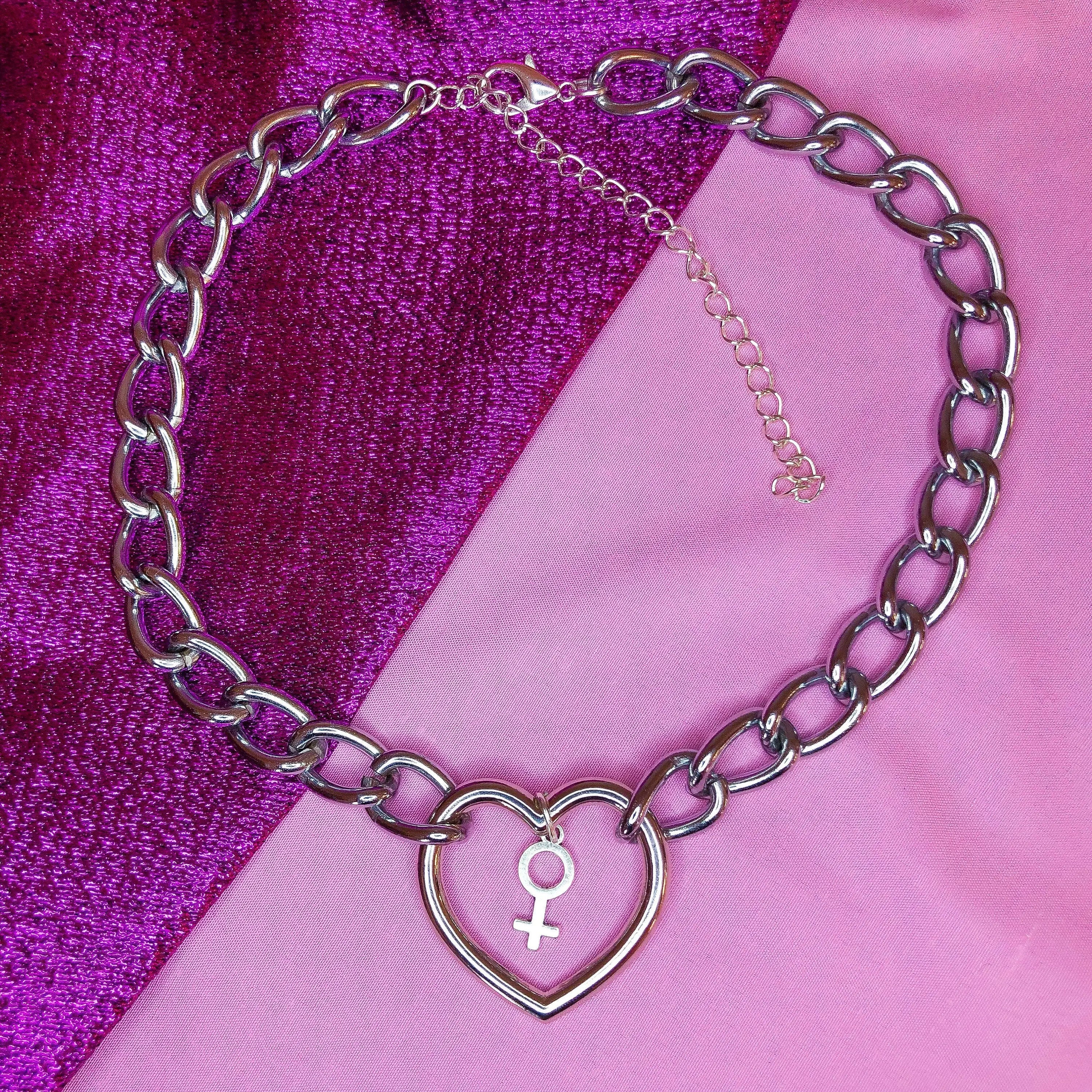 Heart O ring and Venus symbol chain choker necklace Leftbians