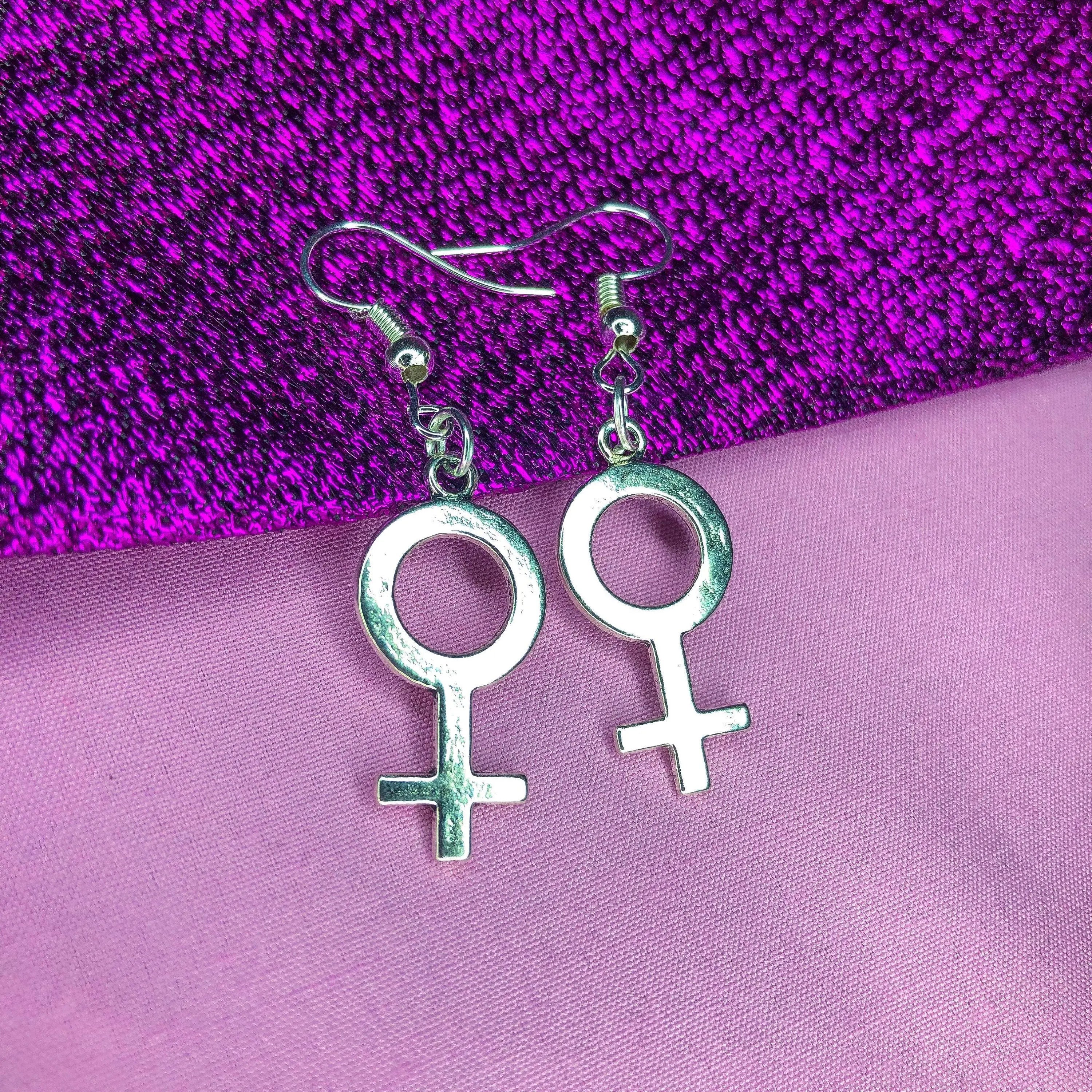 Silver Venus symbol charm earrings Leftbians