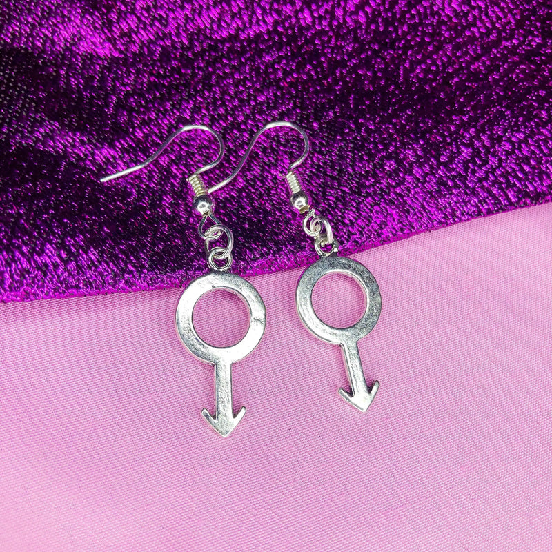 Silver Mars symbol charm earrings Leftbians