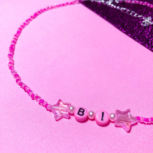 Pink “Bi” beaded necklace, Bisexual necklace.