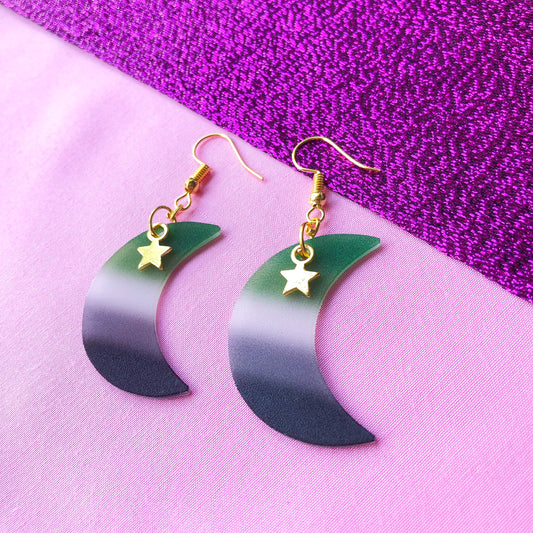 Aromantic flag crescent moon earrings