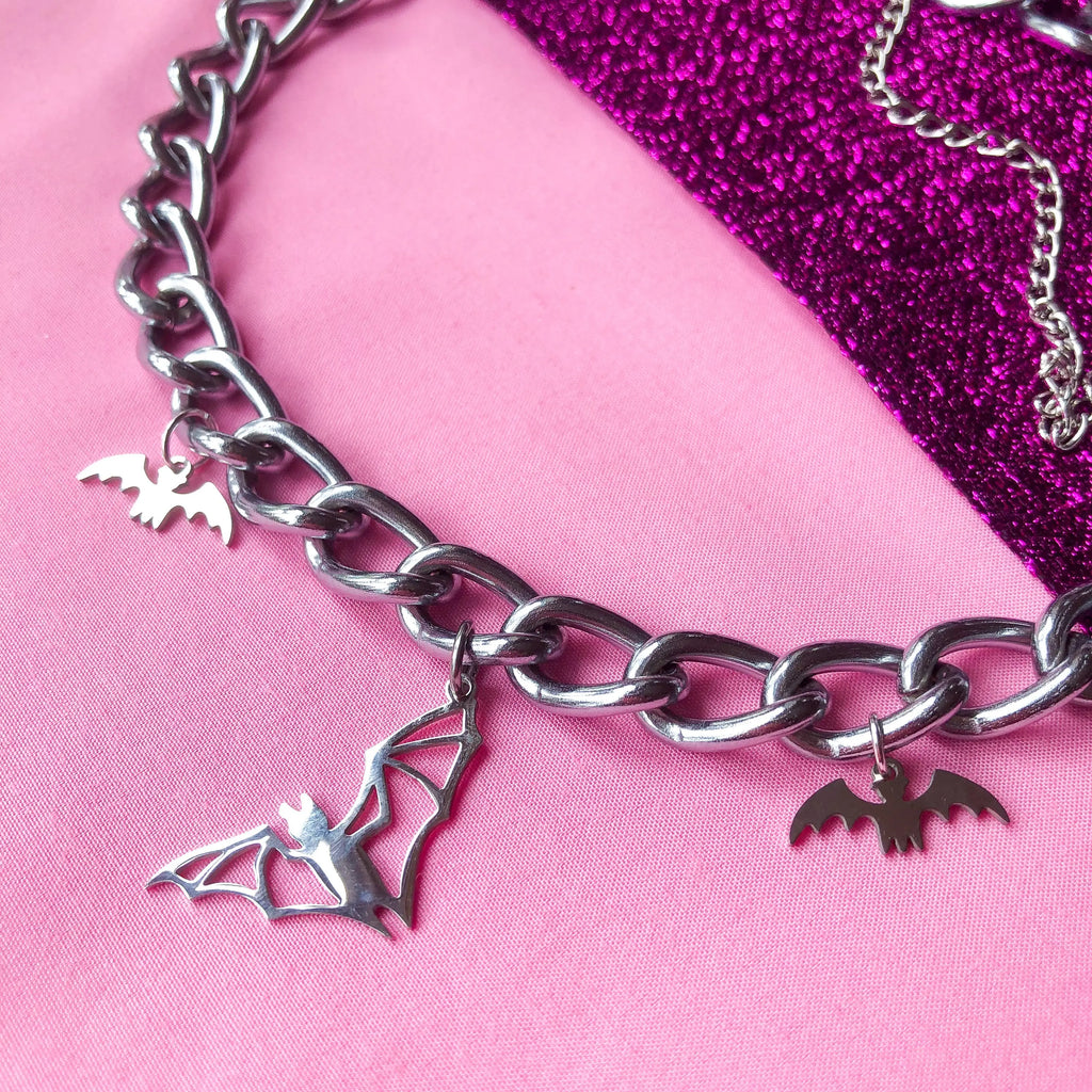 Bat charm chunky chain necklace Leftbians
