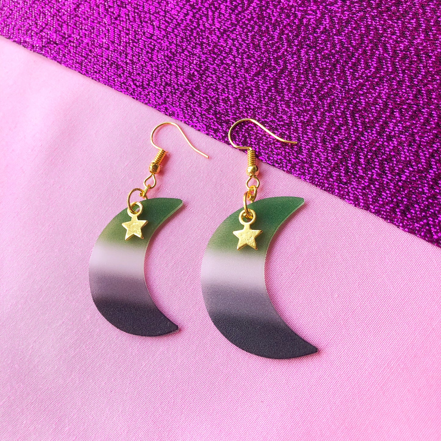 Aromantic flag crescent moon earrings