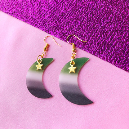 Aromantic flag crescent moon earrings