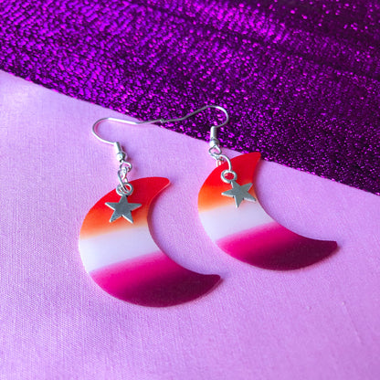 Lesbian flag crescent moon earrings