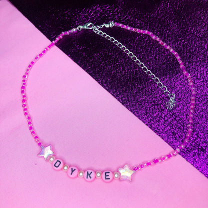 Pink DYKE beaded necklace Leftbians