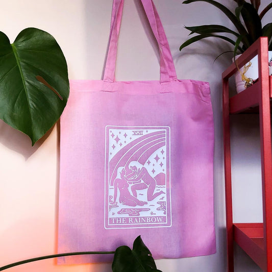 The rainbow tarot card pink tote bag