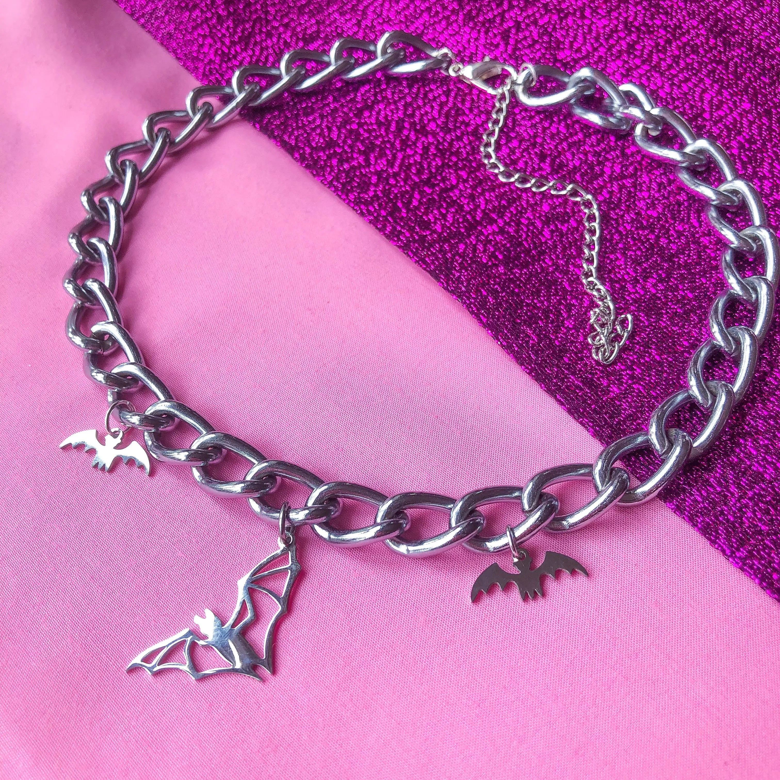 Bat charm chunky chain necklace Leftbians