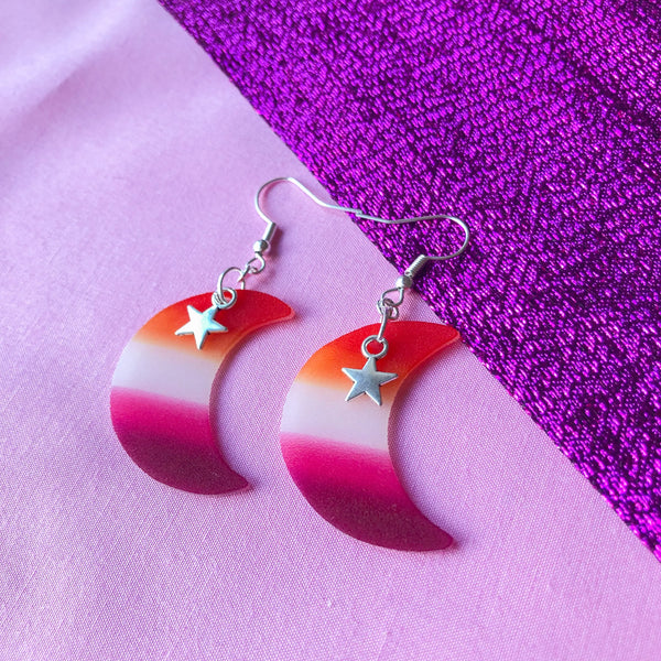 Lesbian flag crescent moon earrings Leftbians