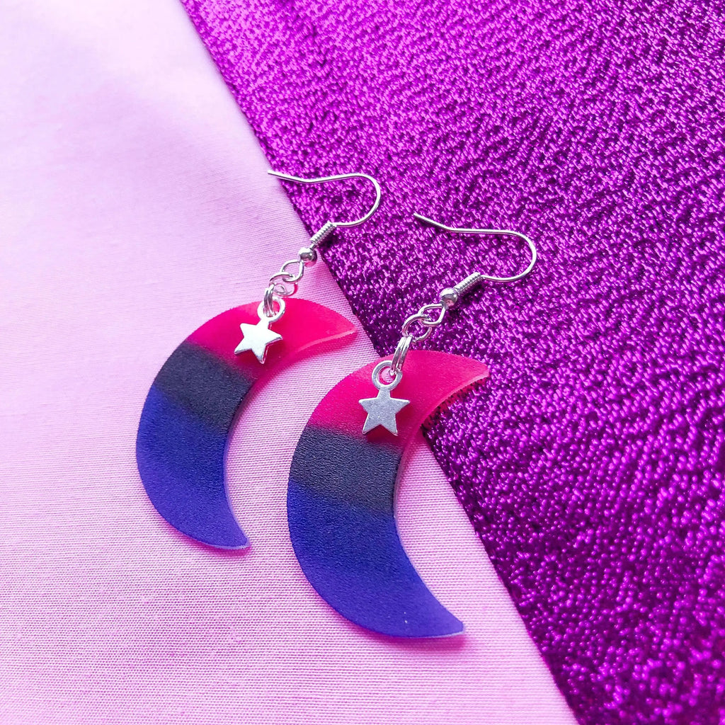Omnisexual flag crescent moon earrings Leftbians