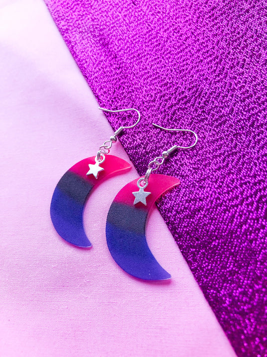Omnisexual flag crescent moon earrings