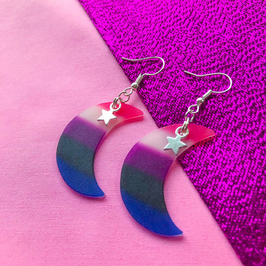 Genderfluid flag crescent moon earrings