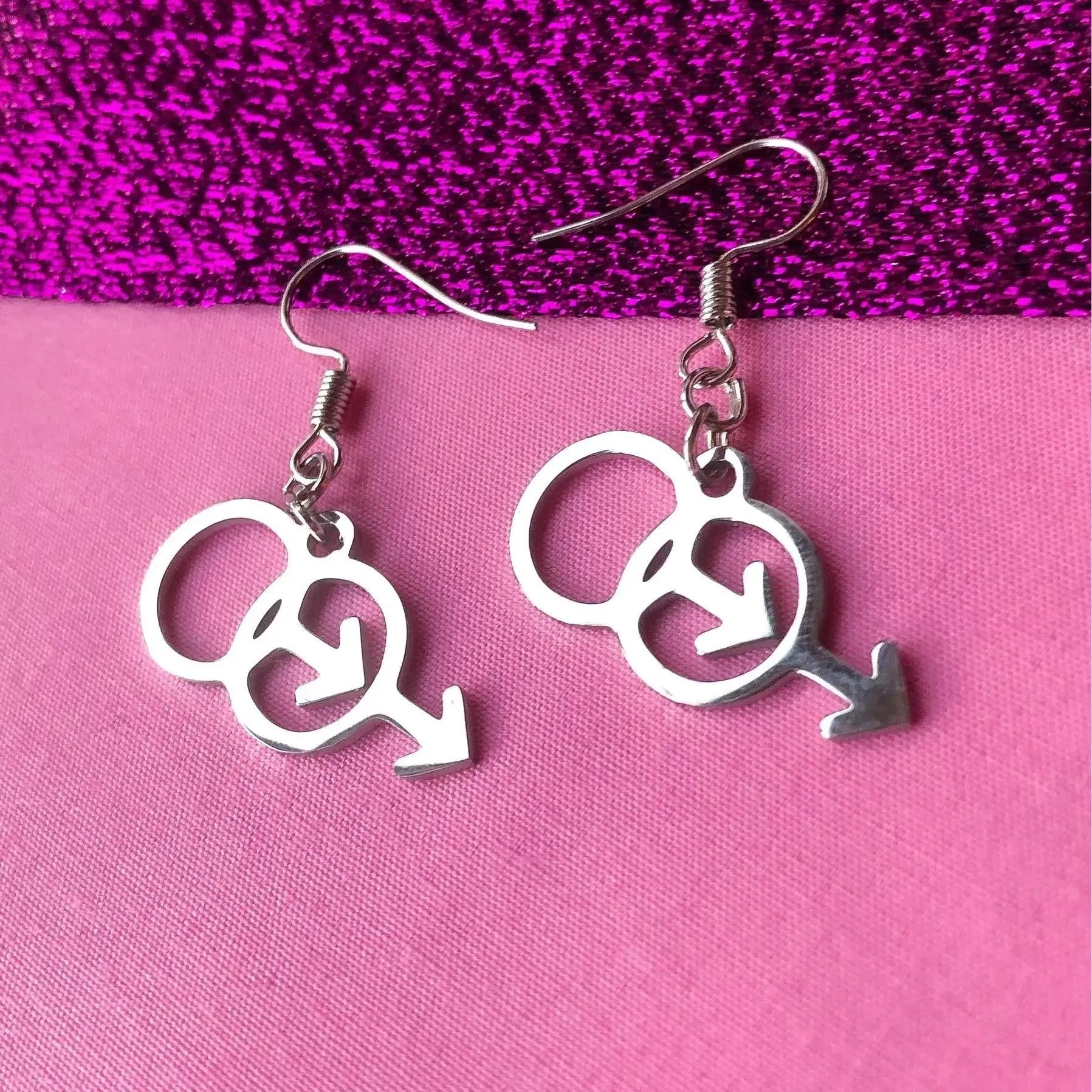 Double Mars stainless steel symbol earrings Leftbians