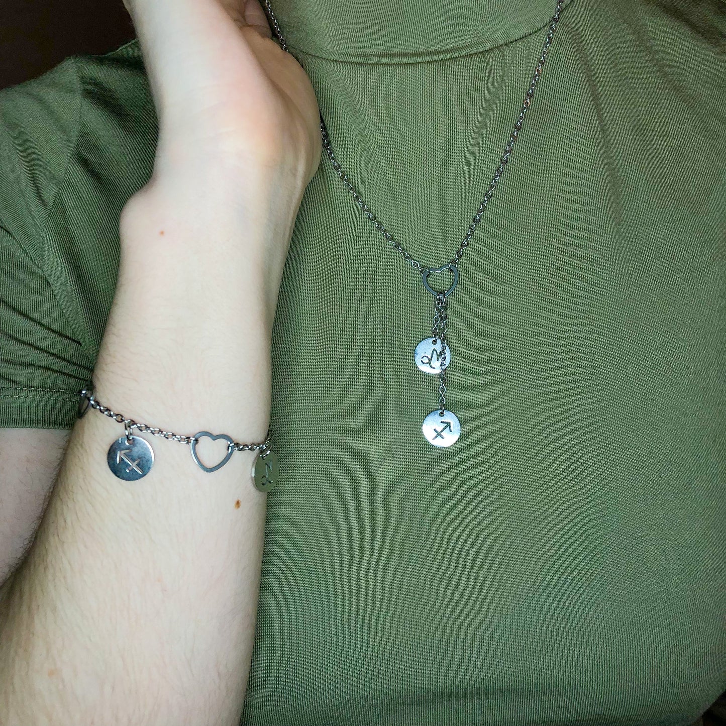 Astrology couples bracelet and necklace set