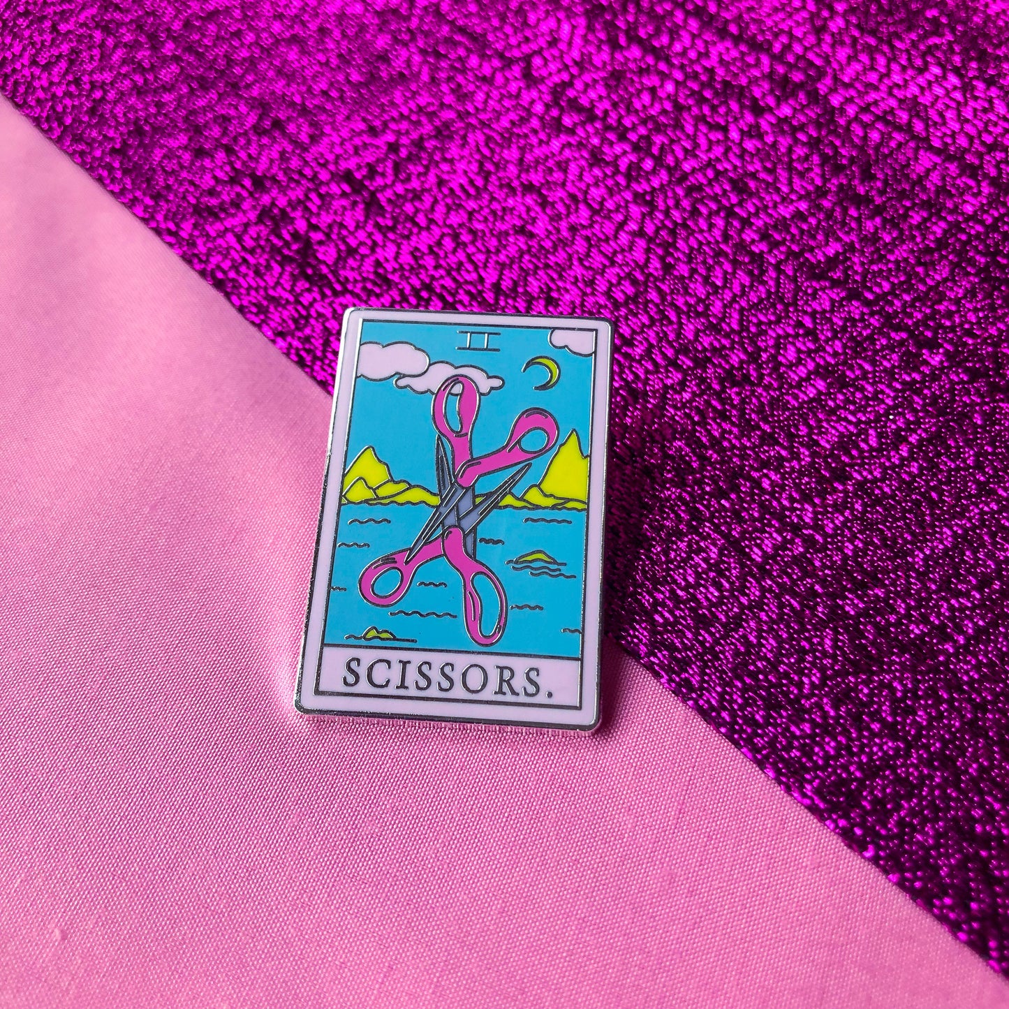 Two of scissors tarot card enamel pin