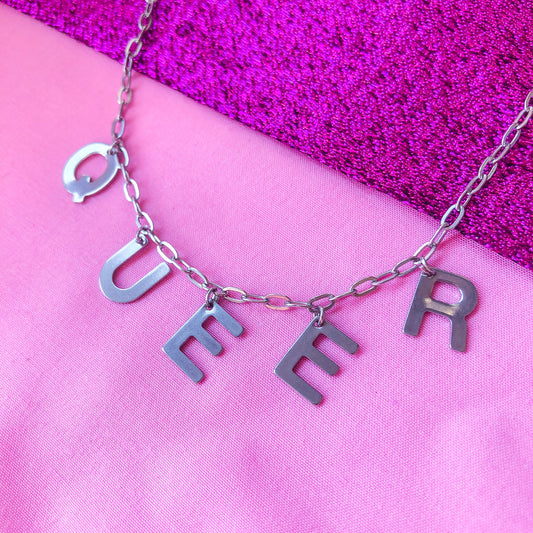 QUEER letter necklace, 100% stainless steel