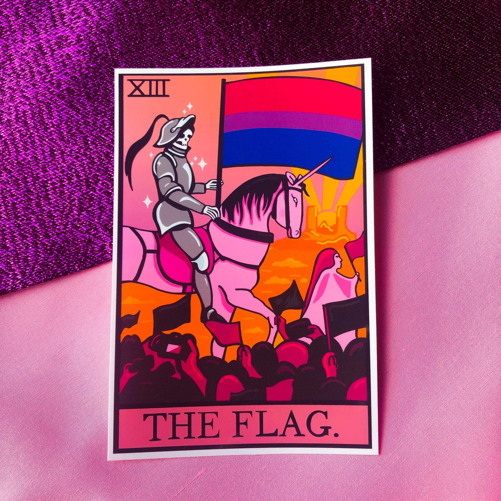 Bisexual pride flag tarot card sticker. Leftbians