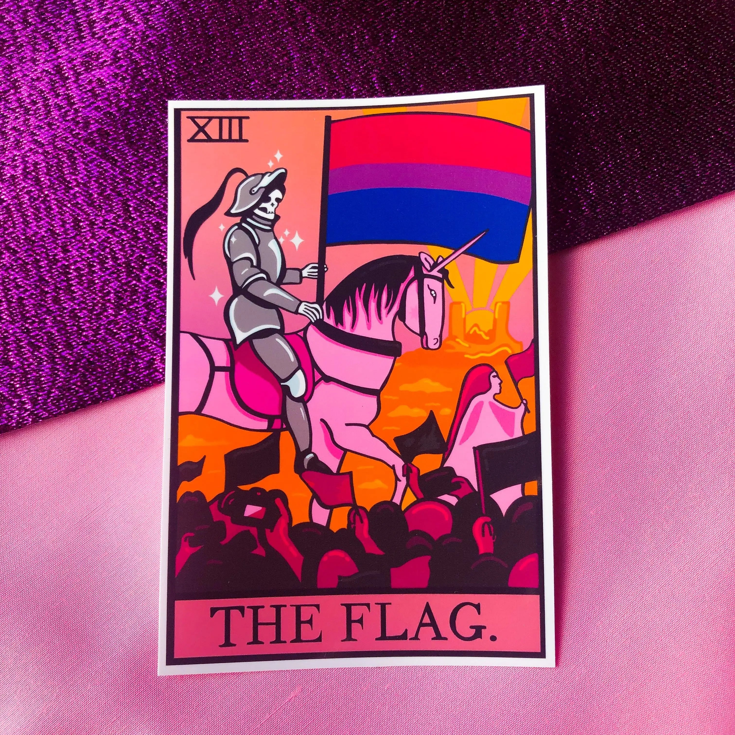 Bisexual pride flag tarot card sticker. Leftbians