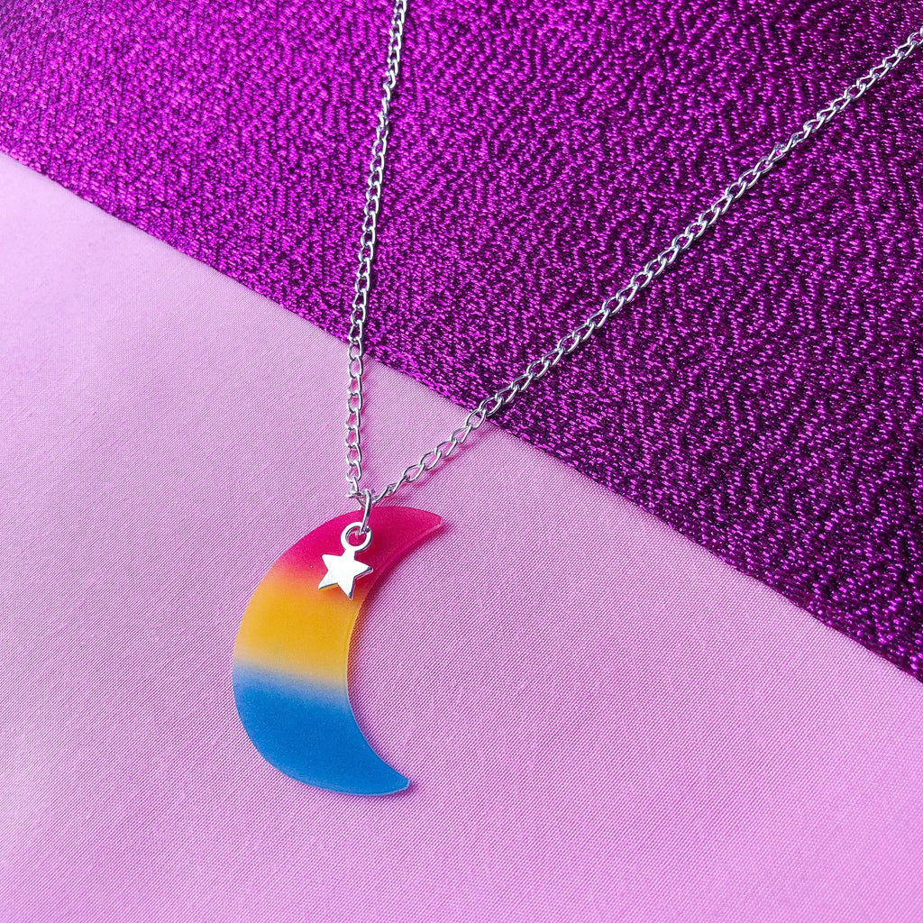 Pansexual pride flag moon necklace Leftbians