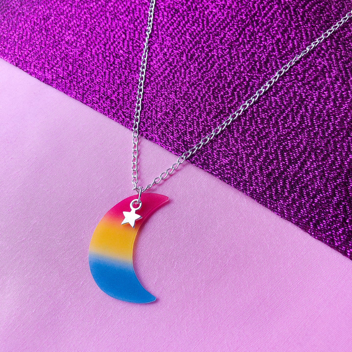 Pansexual pride flag moon necklace