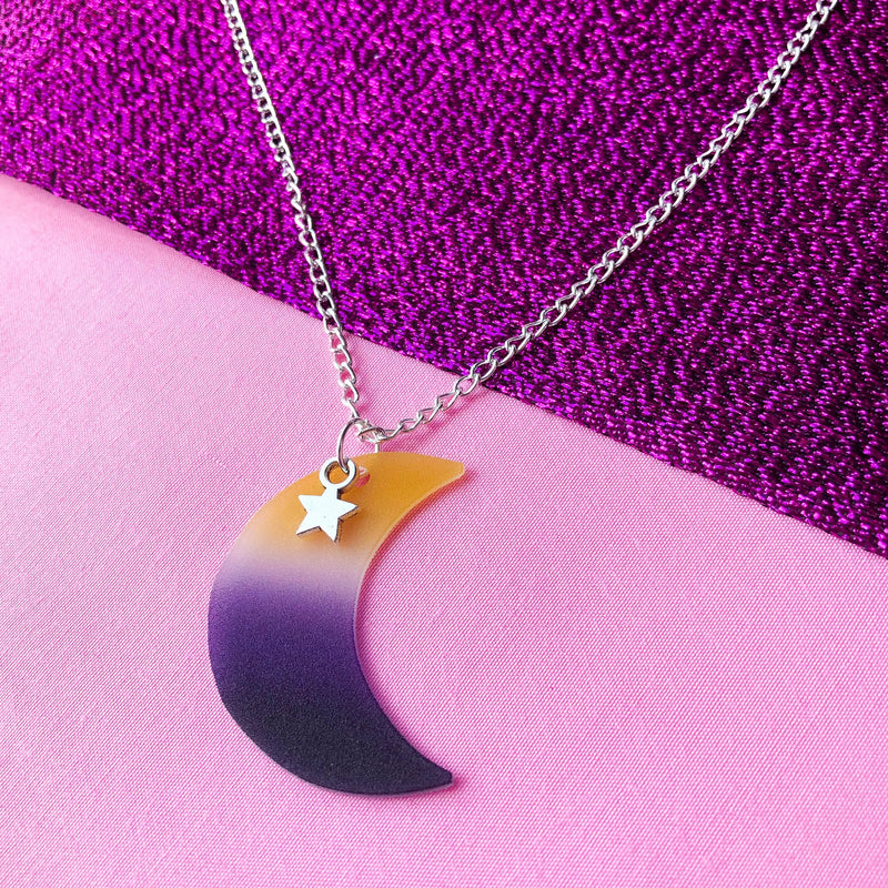 Non binary pride flag moon necklace Leftbians