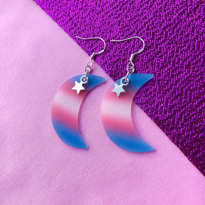 Transgender flag crescent moon earrings