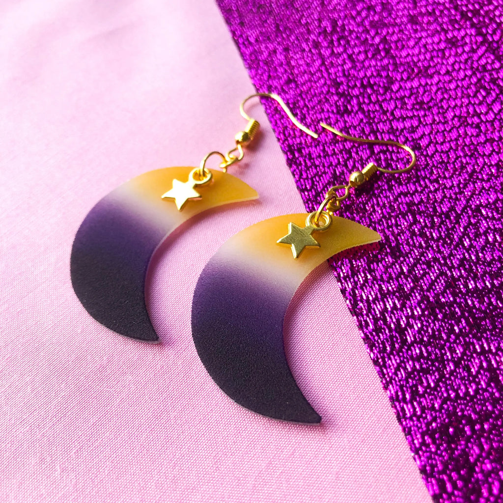 Non binary pride flag crescent moon earrings Leftbians