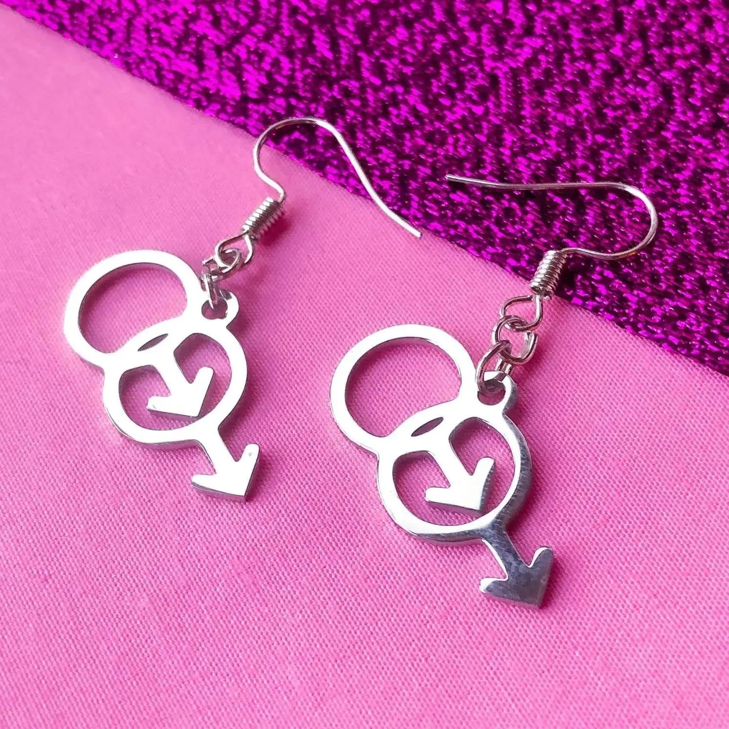 Double Mars stainless steel symbol earrings Leftbians