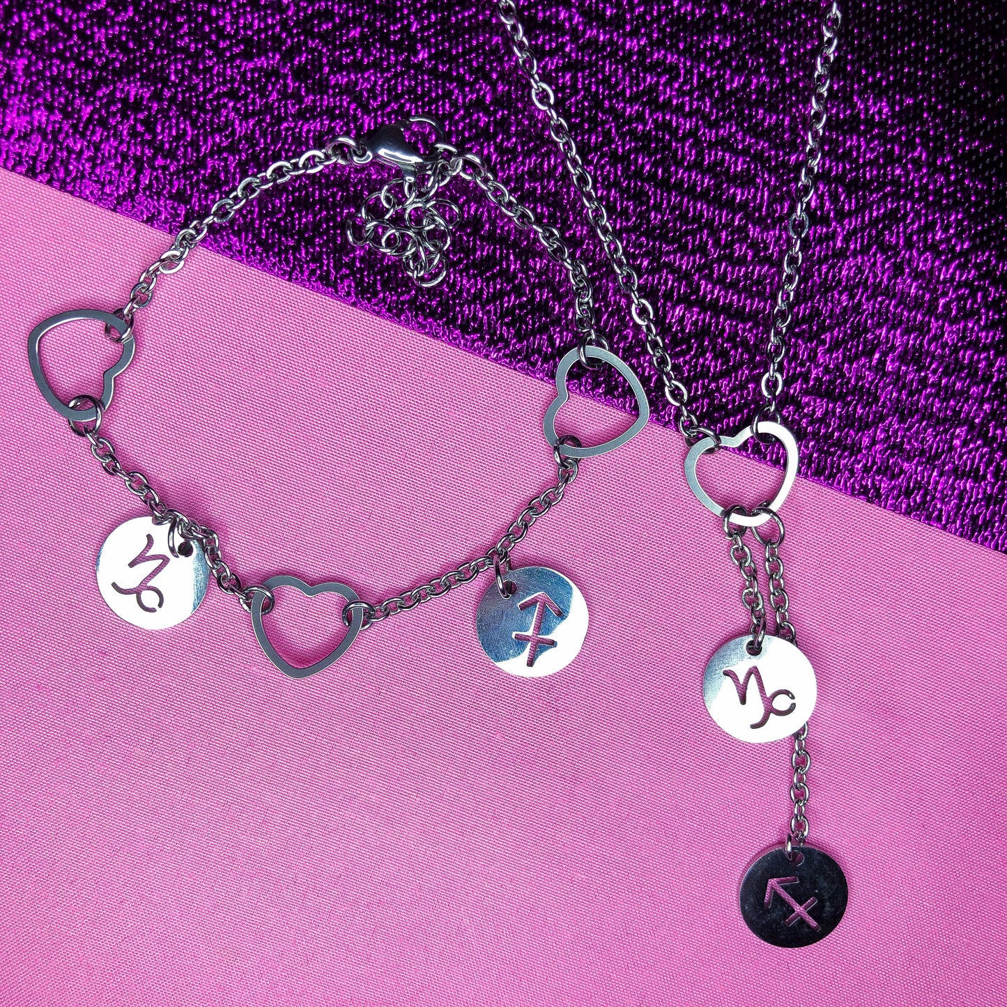 Astrology couples bracelet and necklace set