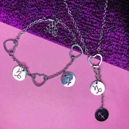 Astrology couples bracelet and necklace set