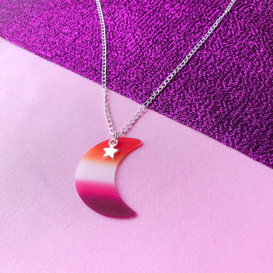 Lesbian pride flag moon necklace