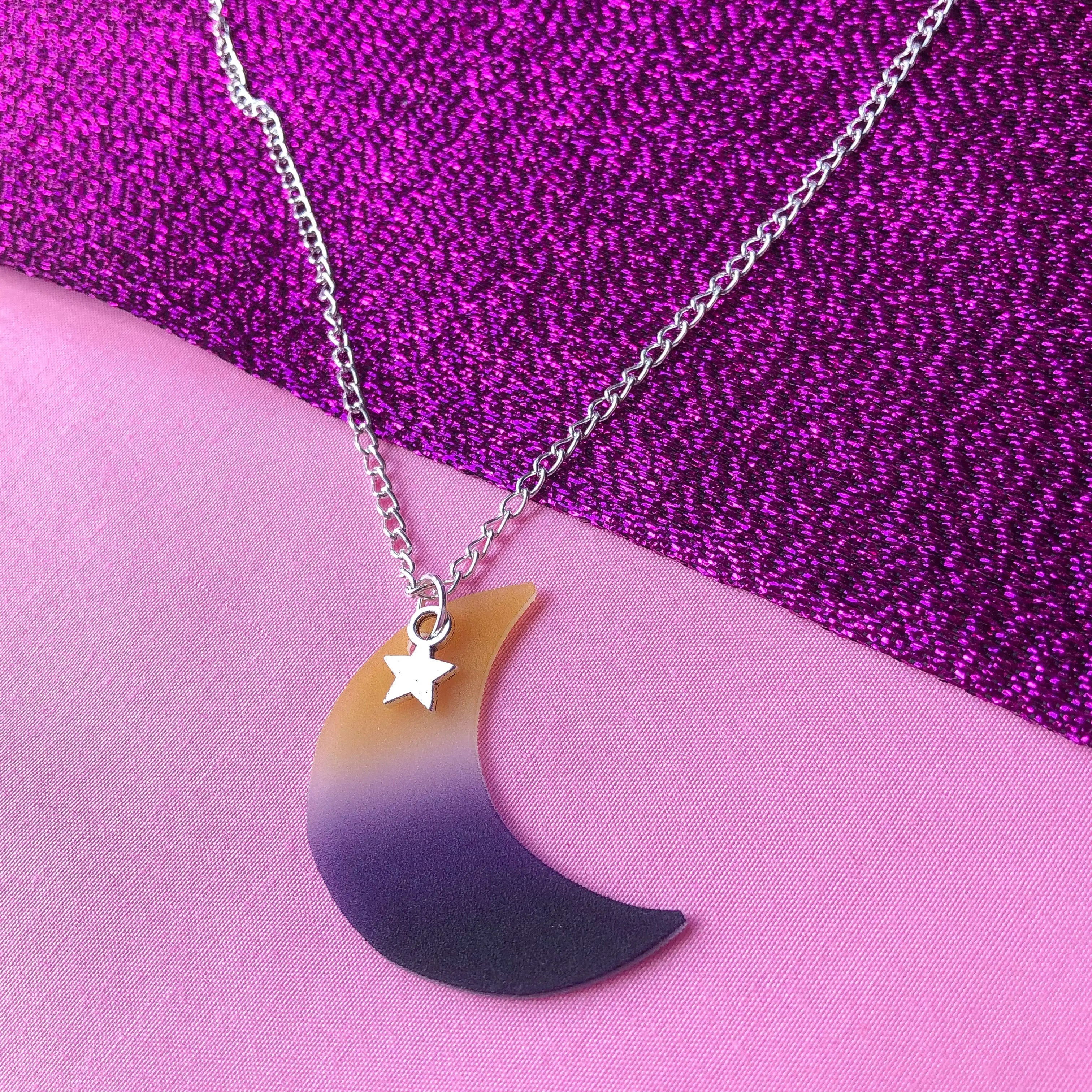 Non binary pride flag moon necklace Leftbians