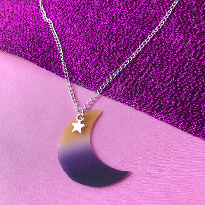 Non binary pride flag moon necklace