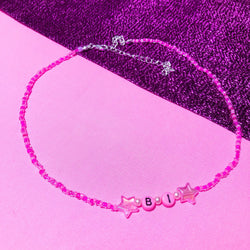 Pink “Bi” beaded necklace, Bisexual necklace. Leftbians